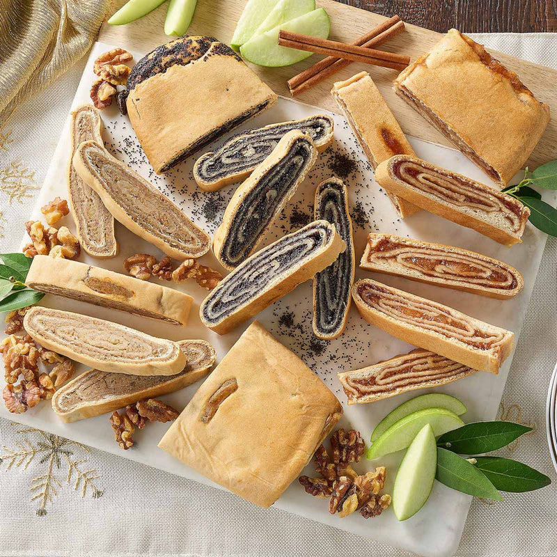 Kolachi Roll Sampler - Apple Cinnamon Jam, Walnut, Poppy Seed - Served Sliced on a Stone Cutting Board