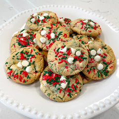 Holiday Sprinkle Sugar Butter Cookies Plated - Festive Christmas Tree Red Green White Chocolate