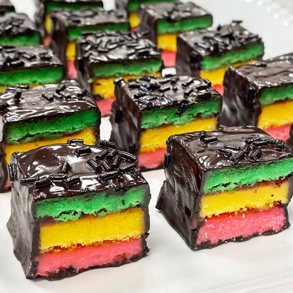 Italian Rainbow Cake Bites - Tricolor Cookies Neopolitan Petit Fours